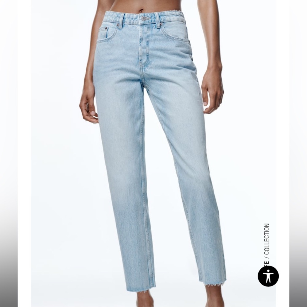 Zara Light Blue High Rise Straight Jean